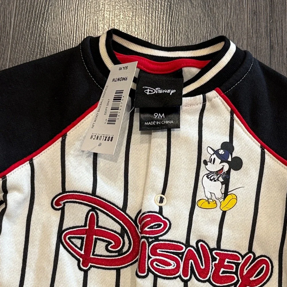 Disney Mickey Mouse Baseball Black and White Striped Kids Body Suit Play Ball